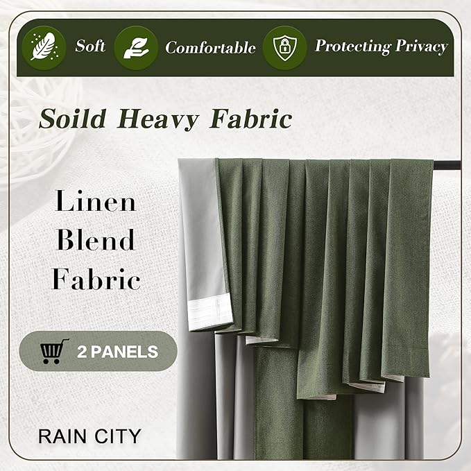 Long Blackout Curtains 108 Inch Long 2 Panels, Back Tab Pleated Look Drapes for Track System with Hooks, Noise Reducing Spring Blackout Winodw Curtains for Living Room 50x108-Loden/Olive Green