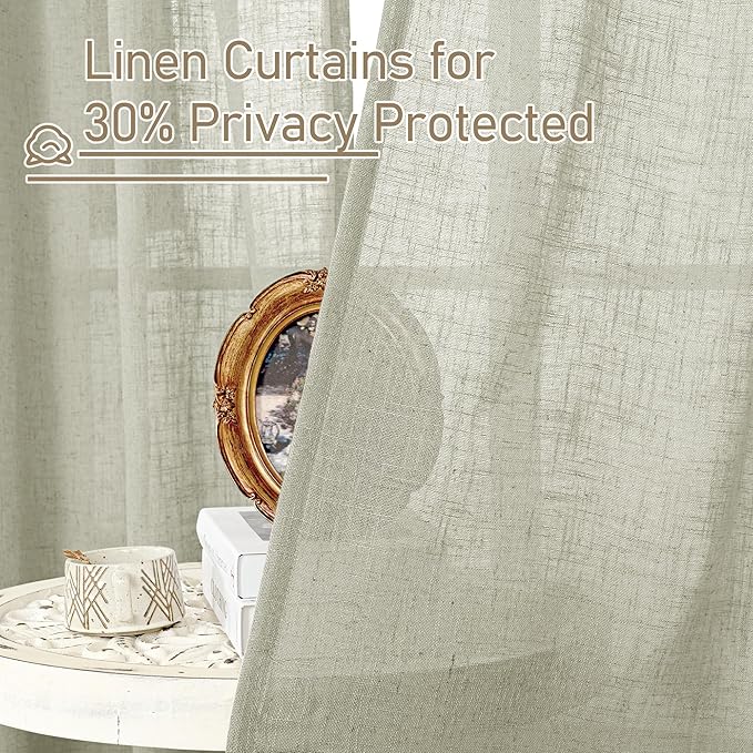 LAMIT Linen Curtains for Living Room, Sage Grey 90 Inch Length Bronze Grommet Linen Textured Farmhouse Curtains Light Filtering Drapes for Bedroom/Dining Room, Set of 2, 52 x 90 Inch