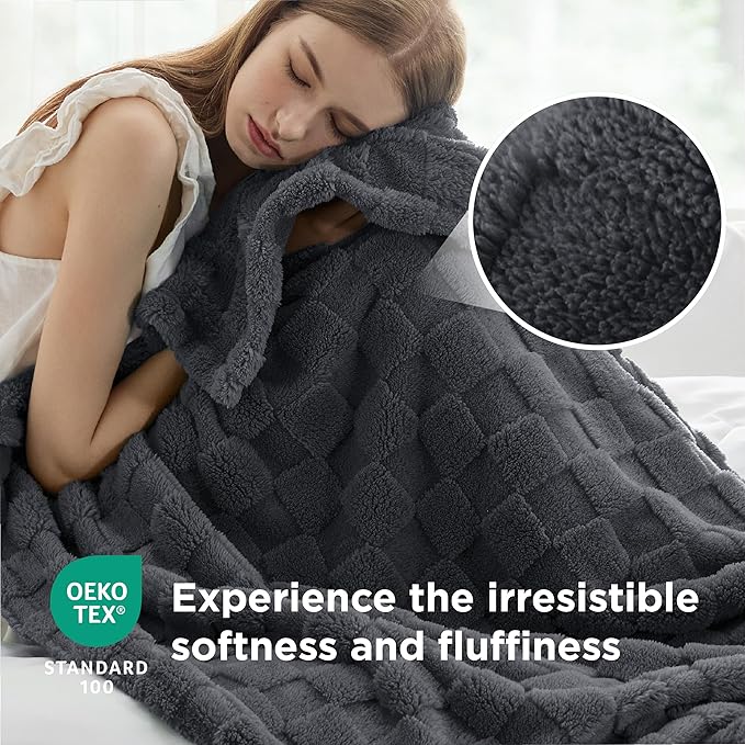 Bedsure GentleSoft Dark Grey Throw Blanket for Couch - Checkered Fleece Blankets Gifts for Women Men Girls, Cute Soft Cozy Throw for Bedroom Home Decor Gifts, 50x60 Inches