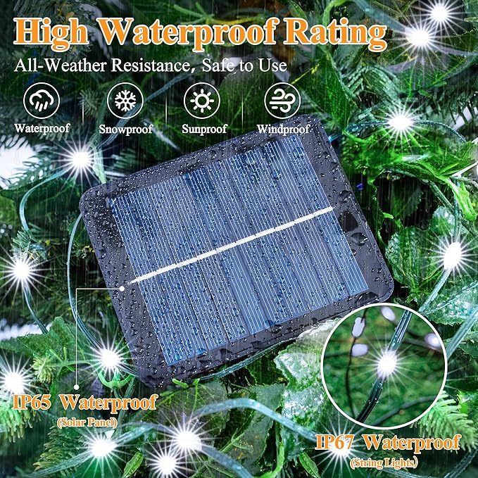 2 Pack Solar String Lights Total 240LED 80FT, IP67 Waterproof Solar Lights for Outside with 8 Modes, Upgraded Solar Panel Fairy Lights for Garden Party Wedding Decorations (Cool White) …