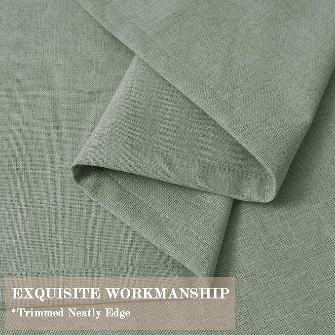 100% Blackout Linen Textured Drapes for Bedroom Pinch Pleated Curtains for Track System Portable Drapery for Sliding Glass Door/Storage/Space Room Divider, 70" Wx96 L, 1 PC, Fog Green