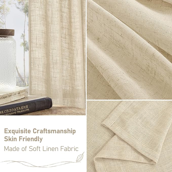 LAMIT Light Filtering 63 inch Length Sheer Curtains, Soft Semi Sheer Linen Textured Bronze Grommet Neutral Boho Drapes for Living Room/Bedroom, 2 Panels Set, 52 x 63 Inch, Linen