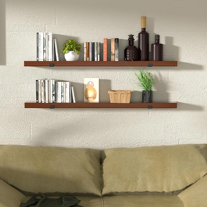 CONSDAN Floating Shelves for Wall Mounted Book Shelf Hanging Shelves Floating Bookshelf for Bedroom, Bathroom, Living Room, Kitchen USA Grown Solid Hardwood, Dark Maple 36x7.5x1.5 in (Set of 2)