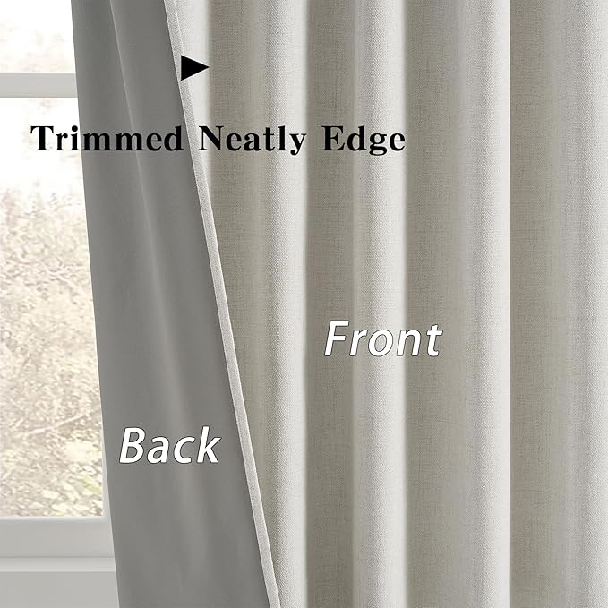 2 PCs Extra Wide Linen Blackout Curtains 100 Inches Long,Back Tab Pleaetd Drapes with Hooks Track System Curtain Panels Room Divider Curtains for Patio Sliding Door Living Room 70 x 100 Natural Birch