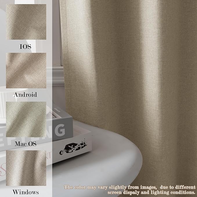 100" W x 96" L Faux Linen Room Divider Curtains, Full Blackout Pinch Pleated Drapes for Traverse Rod, Bedroom Divider Privacy Drapery with Hooks for Ceiling Track, 1 Panel, Light Khaki