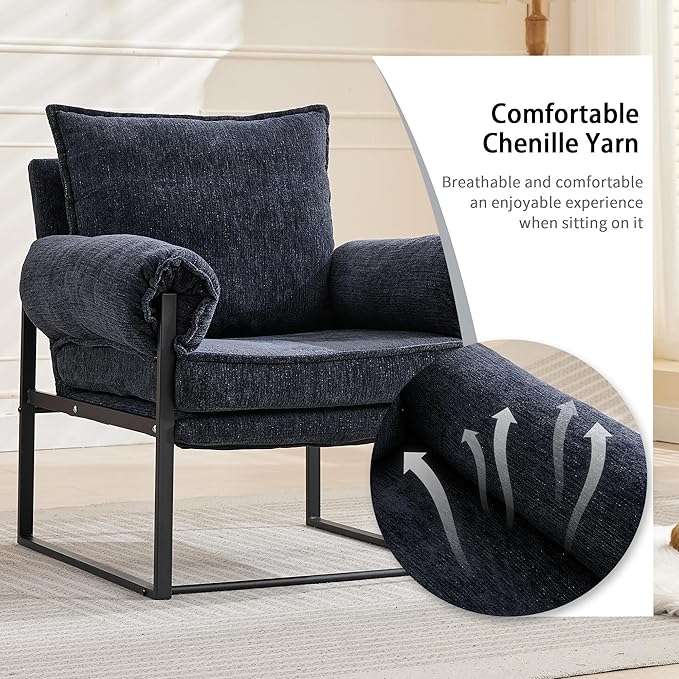 YISHENG Accent Chair with 6-Angle Adjustable Backrest, Chenille Fabric Living Room Chair Upholstered Lounge Chair, Modern Chair Cozy Reclining Chair for Reading Room, Set of 2 Dark Blue
