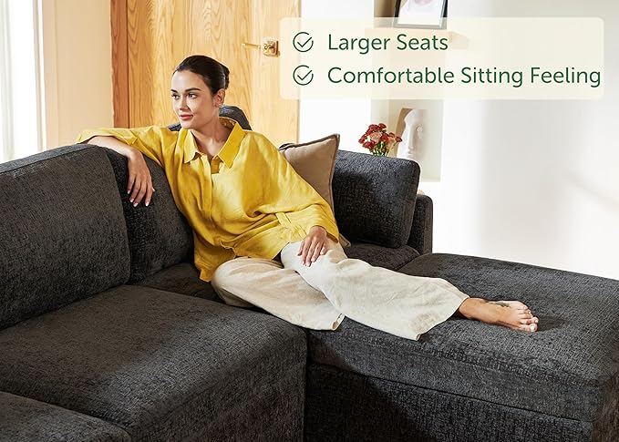 HONBAY Modular Sectional Couch with Storage Seats, L Shaped Sectional Sofa with Storage, Chenille Sectional Couches for Living Room, Grey
