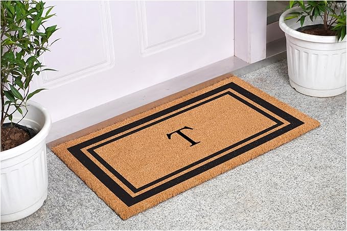 Calloway Mills 152963048T Black Border 30" x 48" Monogram Doormat Letter (T)
