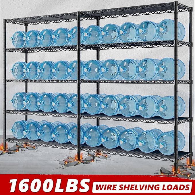 REIBII 70"W Storage Shelves Load 1600LBS, Metal Shelving 5-tier Wire Shelving Unit Metal Shelves for Storage Adjustable Garage Shelving for Pantry Kitchen Garage Commercial school 70"W*15.8"D*72.4"H