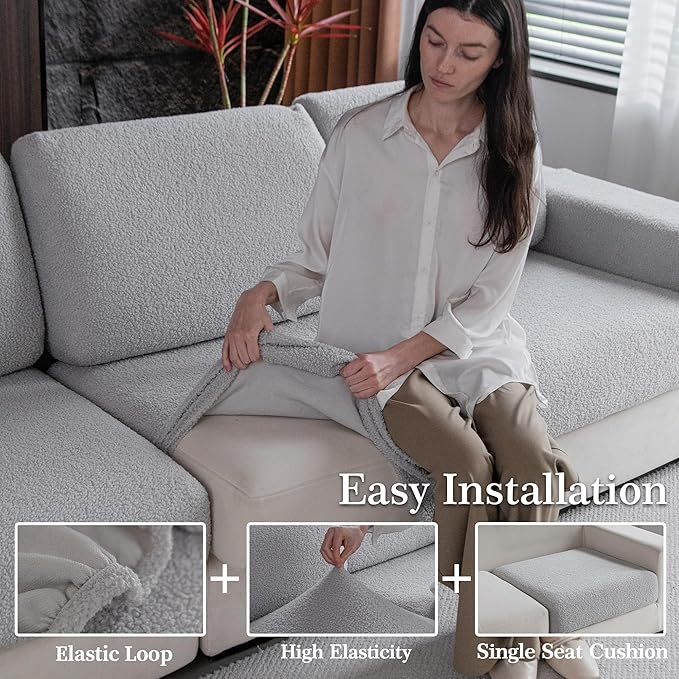 Couch Cushion Covers for Sectional Sofa, Stretch Soft Sofa Slipcovers Washable Wear-Resistant Universal Furniture Protector for Living Room(2 Seaters Covers, Light Gray)