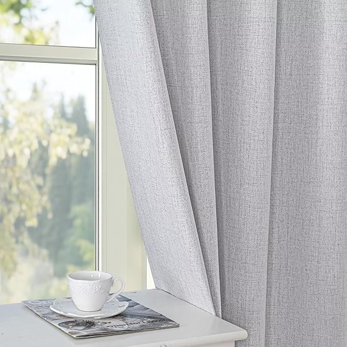 Blackout Curtains 96 Inches Long 2 Panels Set, 100% Black Out Textured Thermal Curtains, Grommet Privacy Light Blocking Drapes for Living Room Bedroom Luxury Deco(52W × 96L inch, Off-White)