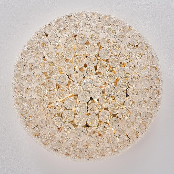 12-Light Crystal Flush Mount Chandelier Ceiling Light Fixture for Living Room Dining Room Bedroom Foyer Entryway Hallway Closet Bathroom (Gold D24)