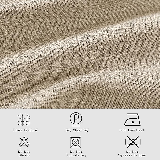 Macochico Sand Beige 100% Blackout Linen Curtains 96 Inches Long Pinch Pleated Curtains for Bedroom Living Room Nursery Farmhouse Insulated Sound Reducing Drapery with Tieback 84”Wx96”L 1 Panel