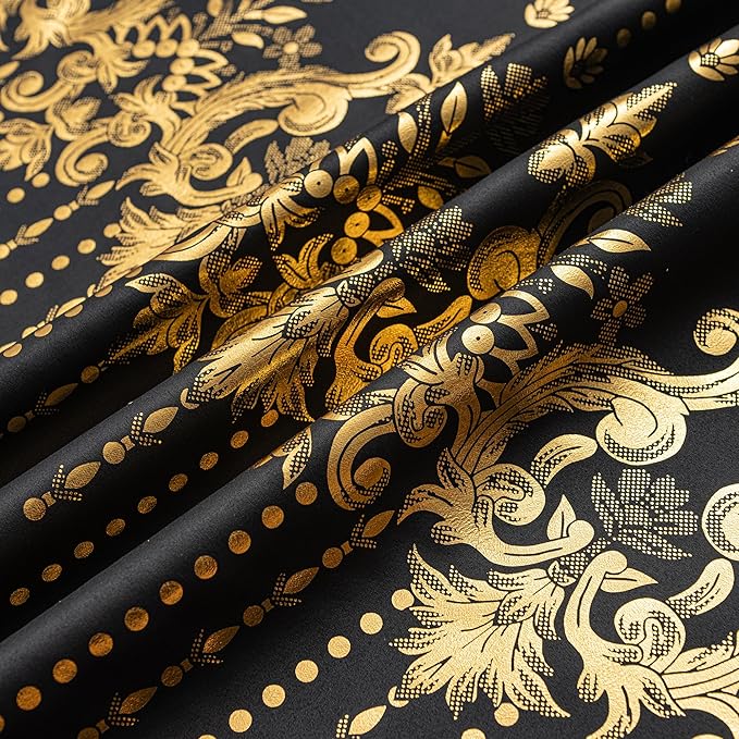 Grommets Blackout Long Window Curtains Black Gold-52W*108L 2PCS Drapes for Bedroom