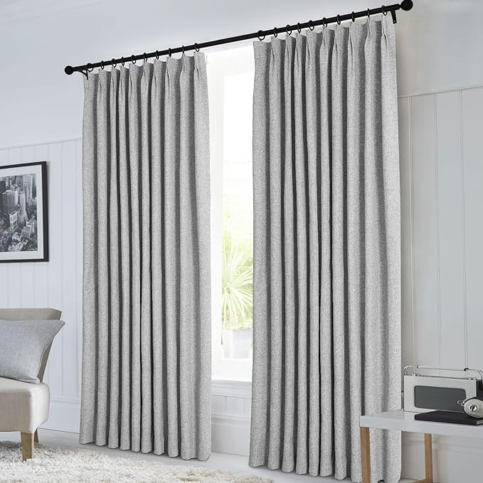 Macochico 100”Wx96”L Pinch Pleated 100% Blackout Linen Curtains Thermal Sliding Curtains for Bedroom Living Room Sliding Glass Door Farmhouse Shabby Chic Light Grey Drapery with Tieback 1 Panel