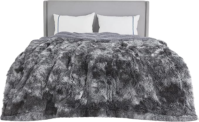 Bedsure GentleSoft Fluffy Sherpa Fleece Faux Fur Blankets Queen Size for Bed, Bedroom Decor Winter Thick Warm Full Queen Blankets, Fuzzy Plush Soft Heavy Mink Tie Dye Grey Bedding Cozy Gifts, 90x90