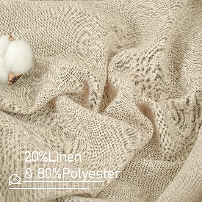 LAMIT Sheer Linen Curtains 90 inch for Living Room, Bronze Grommet Soft Thick Light Filtering Boho Window Textured Semi Sheer Drapes for Bedroom Farmhouse, 2 Panels Set, 52 x 90 Inch, Linen