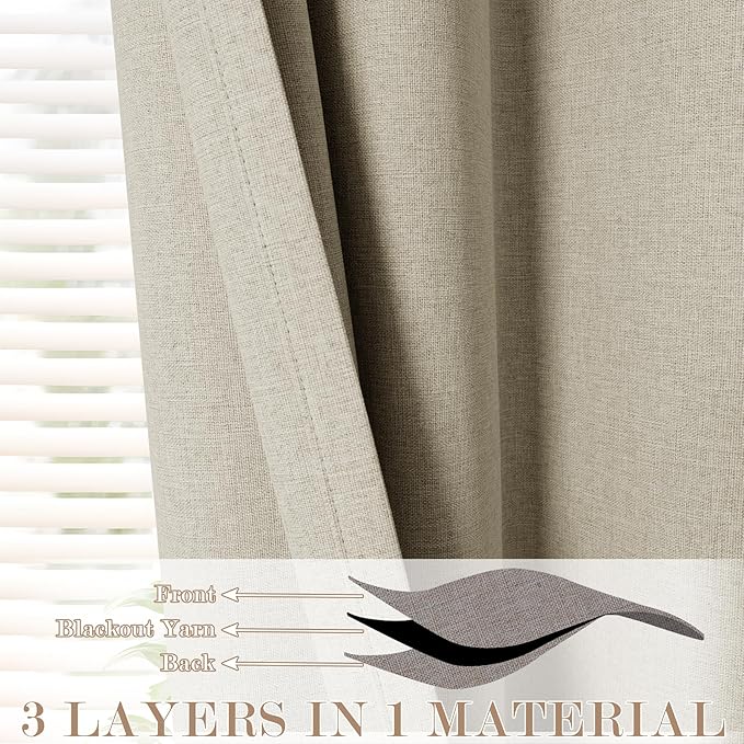 120" Wx102 L Linen Room Divider Drapes for Doorway/Glass Window/Sliding Door/Patio, Extra Wide Pinch Pleated Full Blackout Curtains for Girls Boys Teen Kids Room, 1 Panel, Beige
