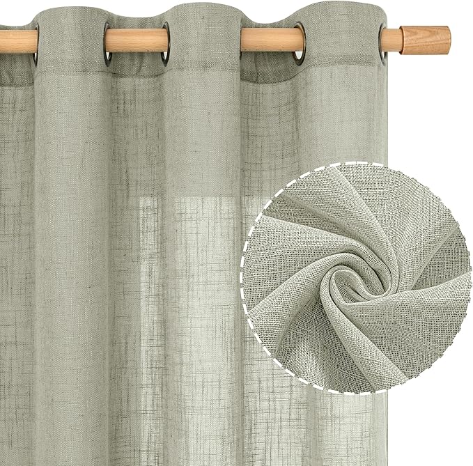 LAMIT Linen Curtains 63 inch Length 2 Panels for Living Room, Light Filtering Panels Bronze Grommet Neutral Textured Drapes for Bedroom/Office, Sage Grey, 34 x 63 Inch