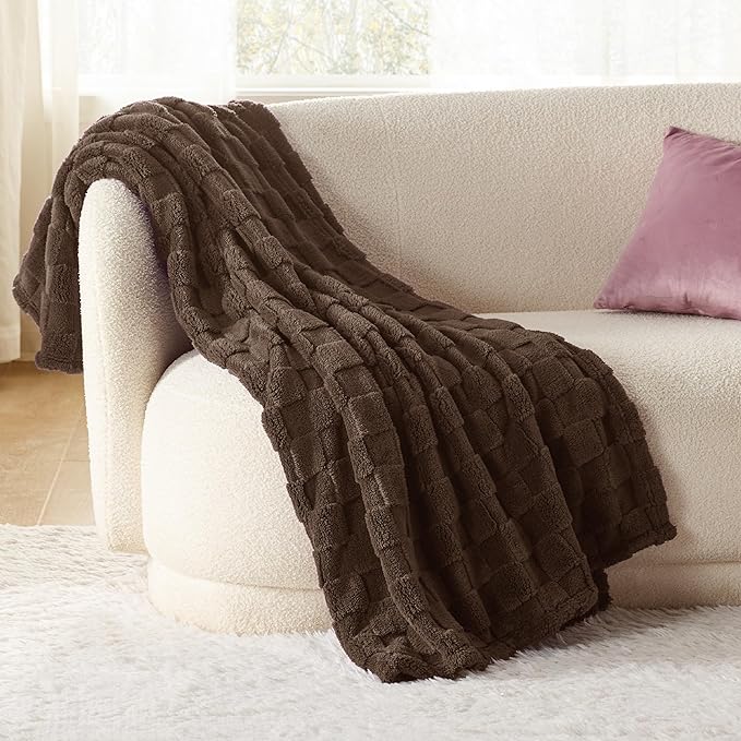 Bedsure GentleSoft Fall Throw Blanket for Couch Dark Brown - Checkered Fleece Blankets Gifts for Women Men Girls, Cute Soft Cozy Throw for Bedroom Home Decor Gifts, 50x60 Inches