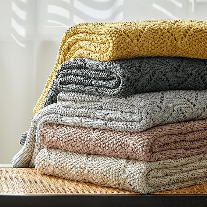 Longhui bedding Chunky Cotton Knit Throw Blanket for Couch, Sofa, Bed, or Chair, Decorative Breathable Fall Cable Knit Blanket 60 x 80 Inches, Large Medium Weight Grey
