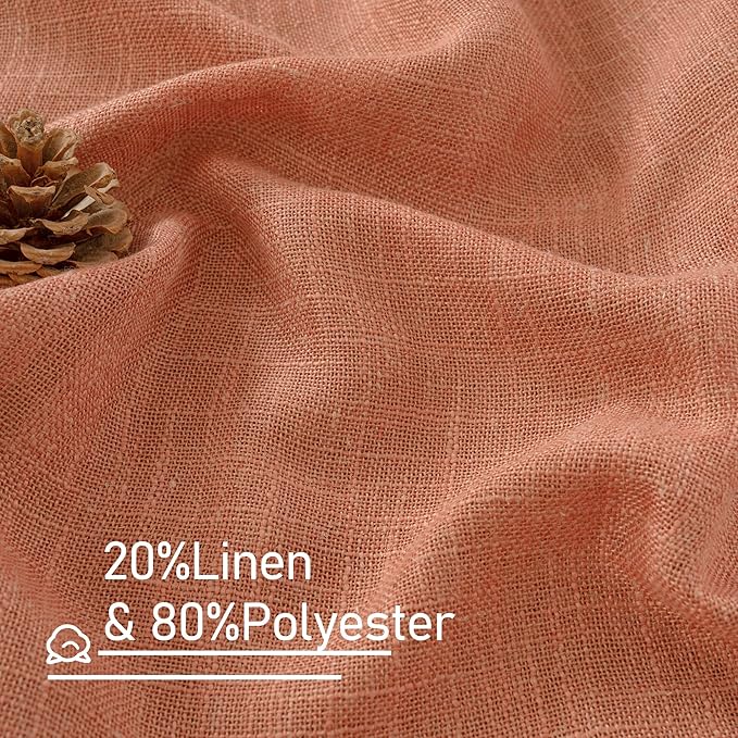 LAMIT Terracotta Linen Curtains 63 Inch for Bedroom, Light Filtering Neutral Semi Sheer Window Boho Curtains Bronze Grommet Panels for Living Room, 2 Panels, 34 x 63 Inch