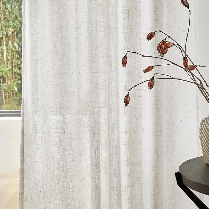 MYSKY HOME Living Room Curtains for Windows, Semi Sheer Linen Curtains Boho Room Decor Sliding Glass Patio Doorways Light Filtering Privacy Protect Soft Texture, 50" x 90", Linen, 2 Panels