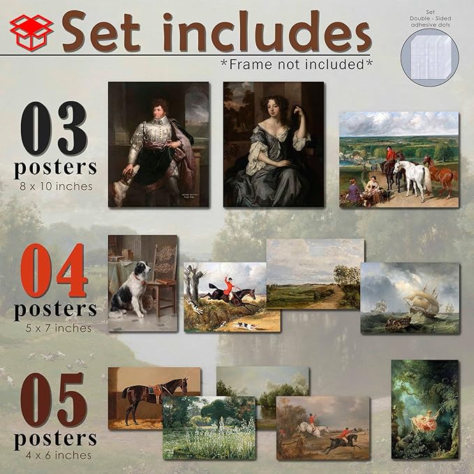 LANCHI95 12 PCS Vintage Victorian Wall Decor, Classic Maximalist Wall Decor, Coquette Vintage Art Prints, Victorian Wall Art, Vintage Paintings Pictures Moody Maximalist Decor (UNFRAMED)