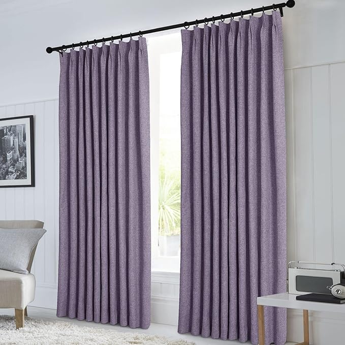 Macochico Extra Wide 100% Blackout Linen Curtains for Sliding Door Pleated Curtains with Hooks Insulated Soft Linen Drapes for Bedroom Living Room with Tieback Violet 100”Wx84”L 1 Panel