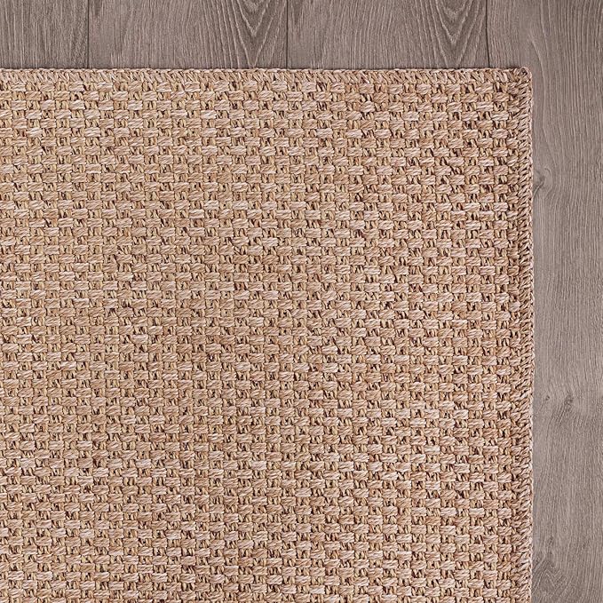 CAMILSON Easy Jute Rug 8x10, Indoor Outdoor Natural Color Farmhouse Area Rugs for Living Room Patio and Kitchen Rug, Solid Boho Woven Design, Easy-Cleaning, Washable Outside Carpet Alfombras (8 x 10)