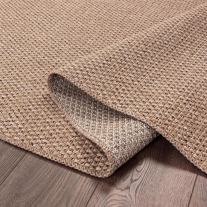 CAMILSON Easy Jute Rug 9x12, Large Indoor Outdoor Natural Color Farmhouse Area Rugs for Living Room Patio and Kitchen Rug, Solid Boho Woven Design, Easy-Cleaning, Washable Outside Carpet (9 x 12)