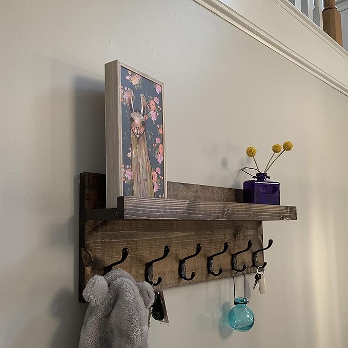 Coat Rack with Shelf Wall Mounted with Storage (Choose Your Length) Towel Rack Entryway Organizer Key Hooks (40" L (10 Hooks))