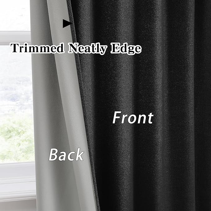 RAIN CITY Blackout Curtains 50 x 84 Inch Long Linen Blend Black Out Curtains 2 Panels Set Burg, Back Tab Rod Pocket Room Darkening Textured Curtain Window Drapes for Bedroom Living Room-Black