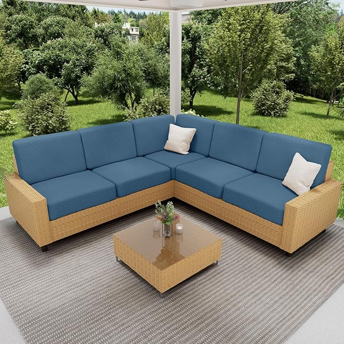 hyha Waterproof Sectional Couch Covers, Non Slip Sofa Couch Cushion Covers L Shape, Thick Stretch Jacquard Fabric, Washable Sofa Slipcovers with Elastic Bottom (1 Piece for Chaise, Blue)