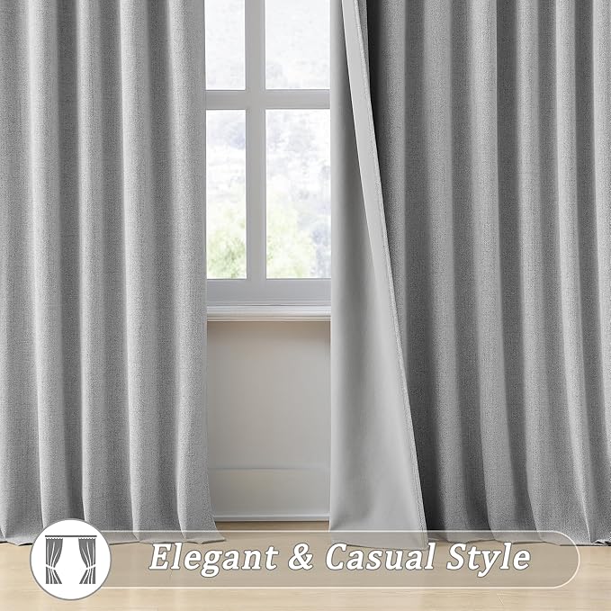 RAIN CITY Grey Blackout Curtains&Drapes 100 Inch Long, Back Tab Pinch Pleated Look Draperies with Hooks Thermal Curtains for High Living Room Sliding Door 50 Wide Set of 2