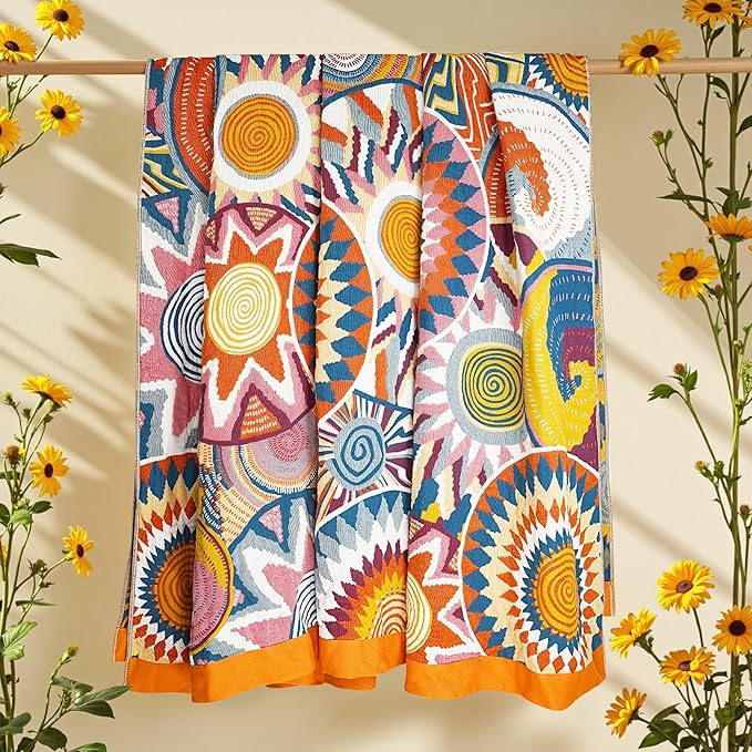 Boho Throw Blanket, 100% Organic Muslin Cotton Breathable Ultra Soft Bed Quilt Throw - All Season Floral Bird Butterfly Farmhouse Decor Blanket for Sofa Couch Chair and Gift. 60" x 80"