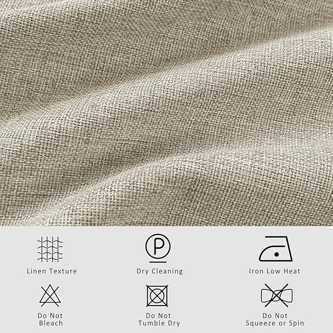Macochico 120”Wx102”L 100% Blackout Linen Curtains Pinch Pleated Thermal Panels for Sliding Door Bedroom Living Room Farmhouse Shabby Chic Beige Burlap Curtains with Tieback 1 Panel