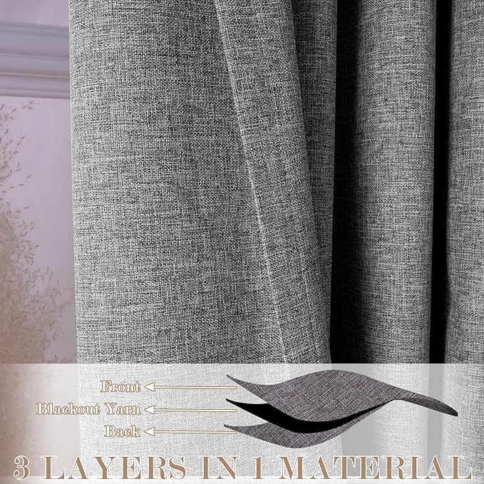 120" Wx102 L Linen Room Divider Drapes for Doorway/Glass Window/Sliding Door/Patio, Extra Wide Pinch Pleated Full Blackout Curtains for Girls Boys Teen Kids Room, 1 Panel, Mid Grey
