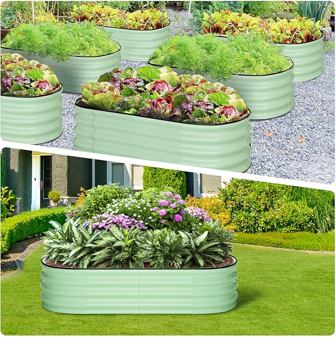 2 Pcs 4.5x2x1.5ft Oval Raised Garden Bed,Galvanized Raised Beds,Open-Ended Base Metal Raised Planter Beds,Garden Bed Outdoor,Planter Raised Boxes for Vegetables,Flowers,Tool-Free Asse,Green