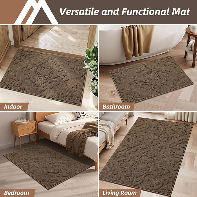 COSY HOMEER-Door-Mat-Non-Slip-Entryway-Rug 20”x32” Absorbent Welcome Mats Washable Dirt Trapper Door Mat Entrance Floor Mats for Front Back Doormats and Wet Shoes,Brown