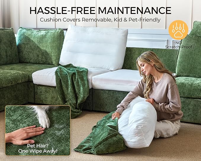 Oversized Modular Sofa Comfy Cloud Couch with Storage, Extra Deep Plush Sectional Sofa Set for Living Room, Covers Washable, Chenille, Olar (Green, 3-Seater, Basic Shape)