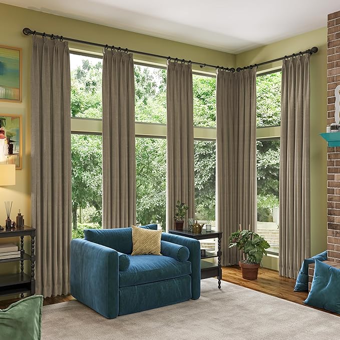 RAIN CITY 104 Inch Long Linen Blended Blackout Curtains 2 Panels Set,Custom Length Back Tab Pleated Look Drapes with Hooks,Linen Textured Window Curtains for Living Room Bedroom,50x104 in Long,Linen