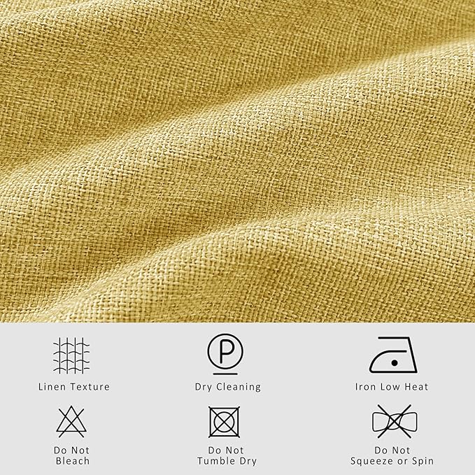 Macochico Pinch Pleated Blackout Curtains 102 Inches Long 100% Blackout Natural Linen Drapes for Bedroom Living Room Windows Farmhouse Burlap Curtains with Tieback 52”Wx102”L Yellow 1 Panel