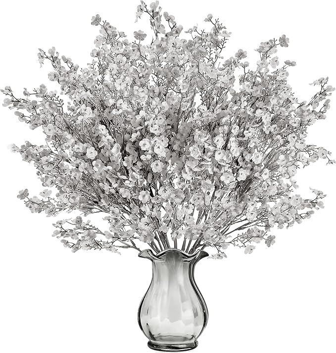 Sggvecsy 15 Pcs Babys Breath Artificial Flowers Gypsophila Bouquets Bulk Real Touch Fake Silk Flowers for Home DIY Floral Arrangement Table Centerpiece Fall Thanksgiving Autumn Decoration (Grey)