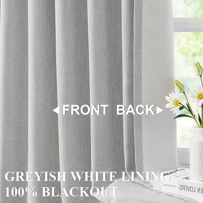 Vision Home Light Gray Pinch Pleated Full Blackout Curtains Linen Blended Room Darkening Curtain Panels 90 inch for Living Room Bedroom Thermal Insulated Pinch Pleat Drapes with Hooks 40" Wx90 Lx2