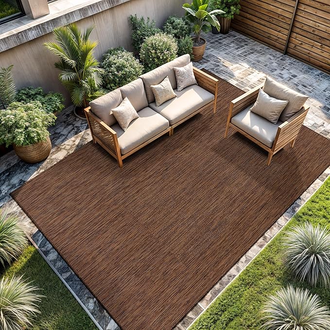CAMILSON Outdoor Rug 8x10 Modern Area Rugs for Indoor and Outdoor Patios and Porches - Waterproof, Washable, Non-Shedding, Easy-to-Clean Outside Carpet (8 x 10, Solid - Gold)