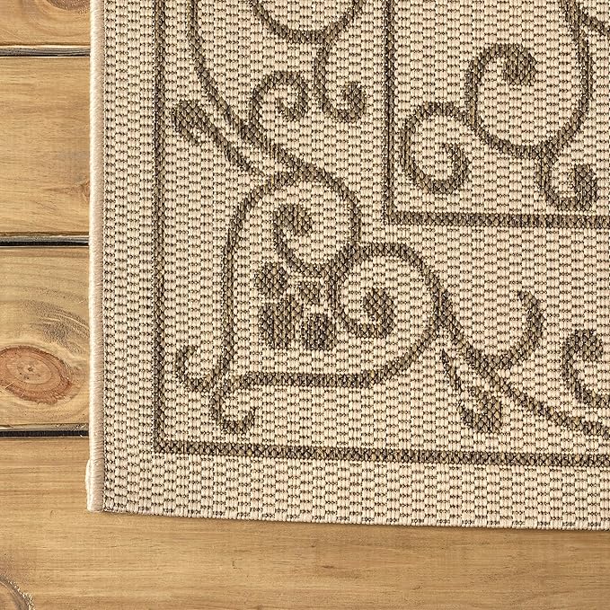 JONATHAN Y Vintage Filigree Indoor Outdoor Square Area Rug 4X4 Beige/Brown, Charleston Textured Weave for Backyard, Patio, Porch, Easy-Cleaning, High Traffic, Pet-Friendly, Non-Shedding (SMB106A-4SQ)