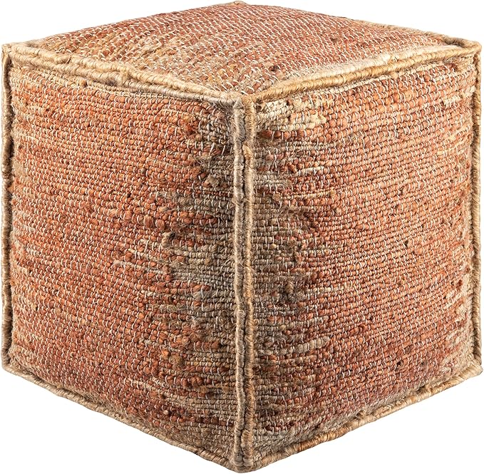 Mark&Day Pouf Ottoman, Lanzenkirchen Natural Fiber Burnt Orange Cube Pouf Foot Rest for Living Room, Bedroom and Boho Home Decor (16"x16"x16")