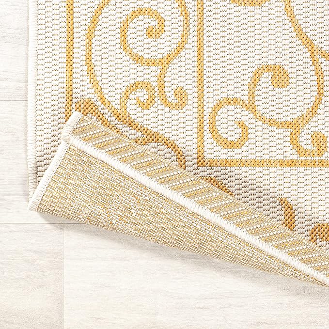 JONATHAN Y Vintage Filigree Indoor Outdoor Area Rug 3X5 Cream/Yellow, Charleston Textured Weave for Backyard, Patio, Porch, Easy-Cleaning, High Traffic, Pet-Friendly, Non-Shedding (SMB106M-3)