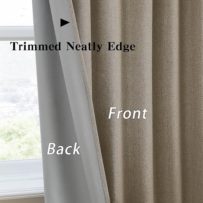 RAIN CITY 92 Inch Long Blackout Curtains 2 Panels Set Linen,Linen Back Tab Drapes with Hooks,Light Blocking Modern Stylish Curtains for Bedroom Living Room,W50xL92 in Length